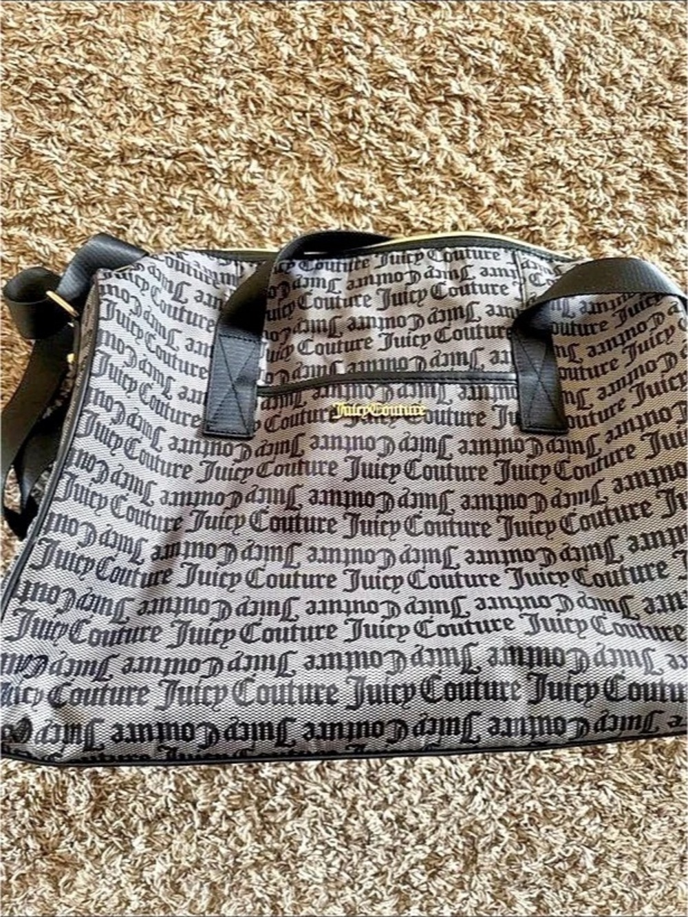 Juicy Couture All Over Logo Print Duffel Bag Gray & Black